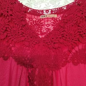 Lace and sheer ruby pink top